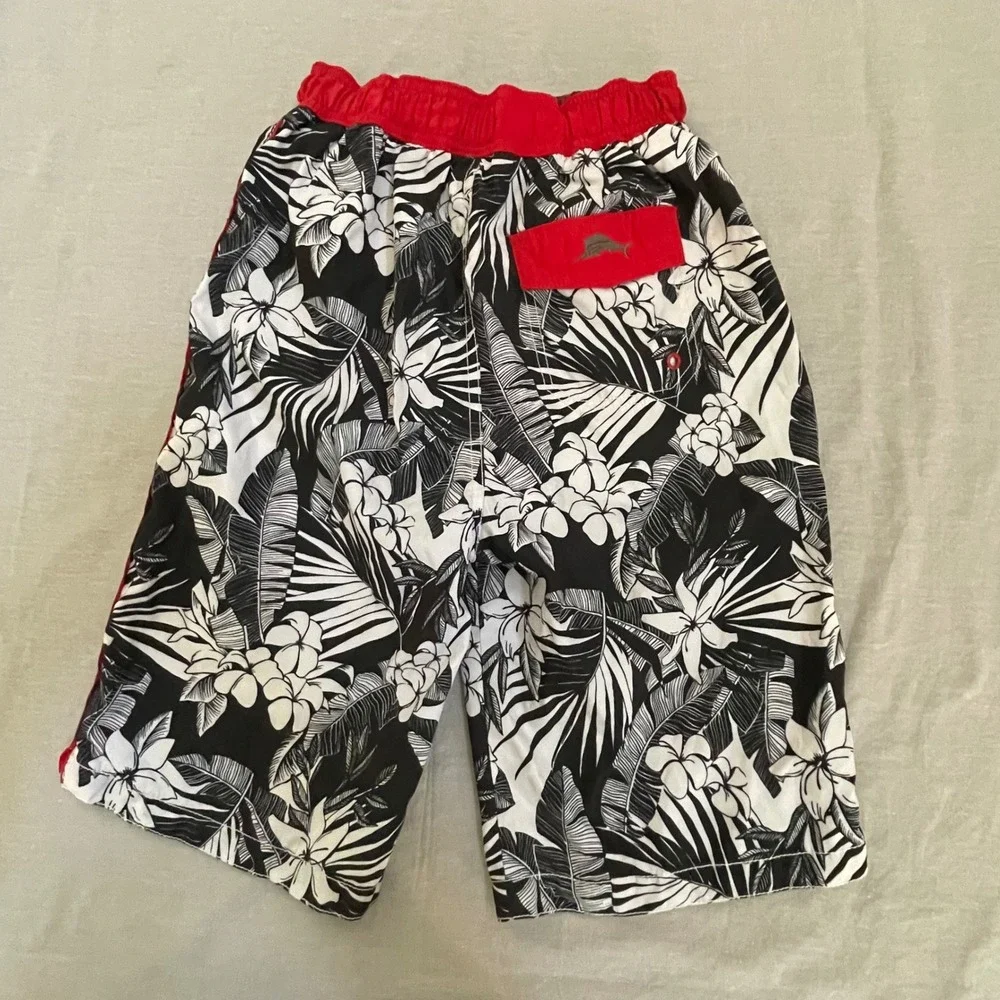 Tommy Bahama Relax Kids Boy Swim Trunks XL Tropical Floral Black White Red Beach